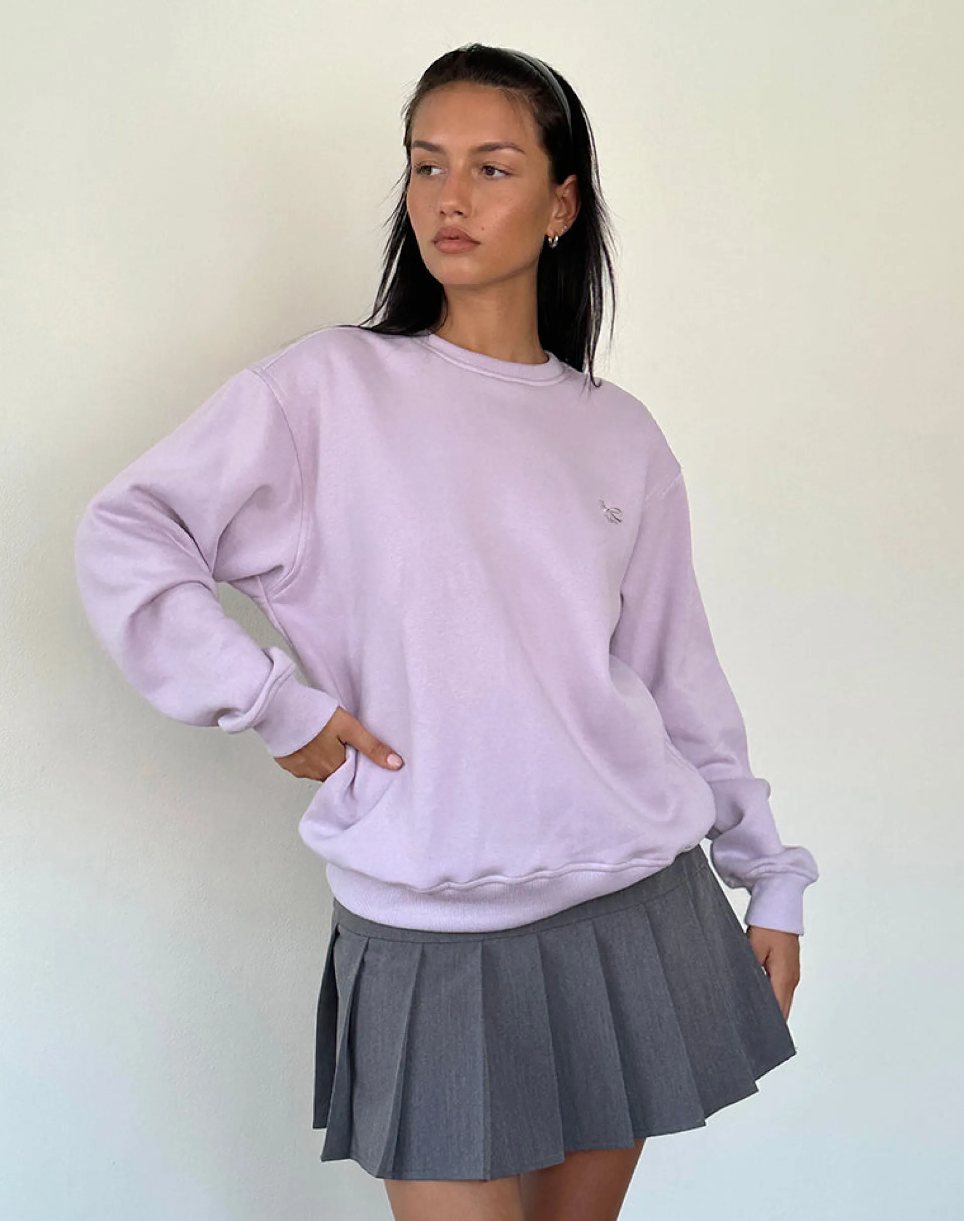 Motel Rocks Hoodies & Sweatshirts-Tillie Jumper in Violet with Grey Bow Embroidery VioletwithGreyBowEmbroidery