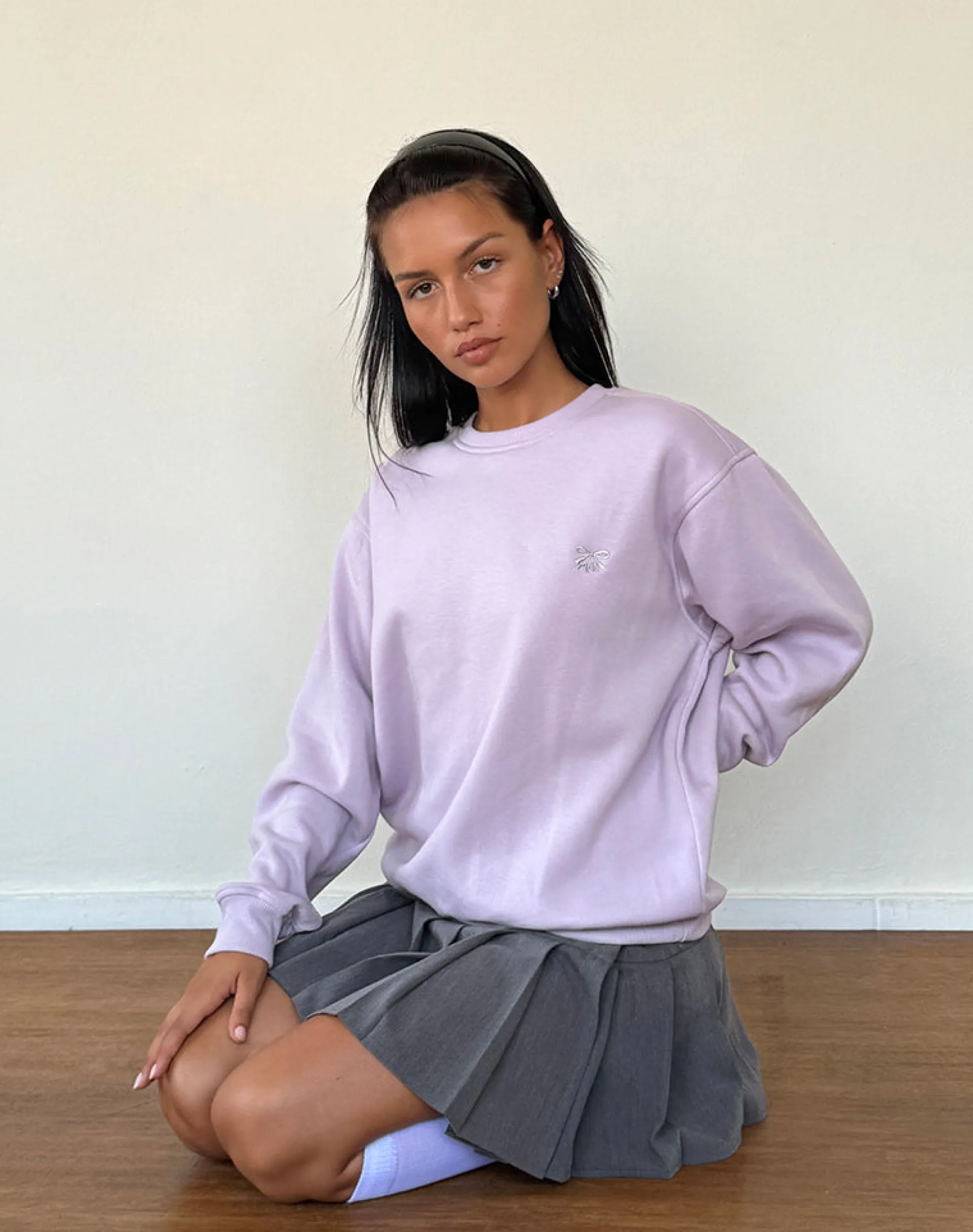 Motel Rocks Hoodies & Sweatshirts-Tillie Jumper in Violet with Grey Bow Embroidery VioletwithGreyBowEmbroidery