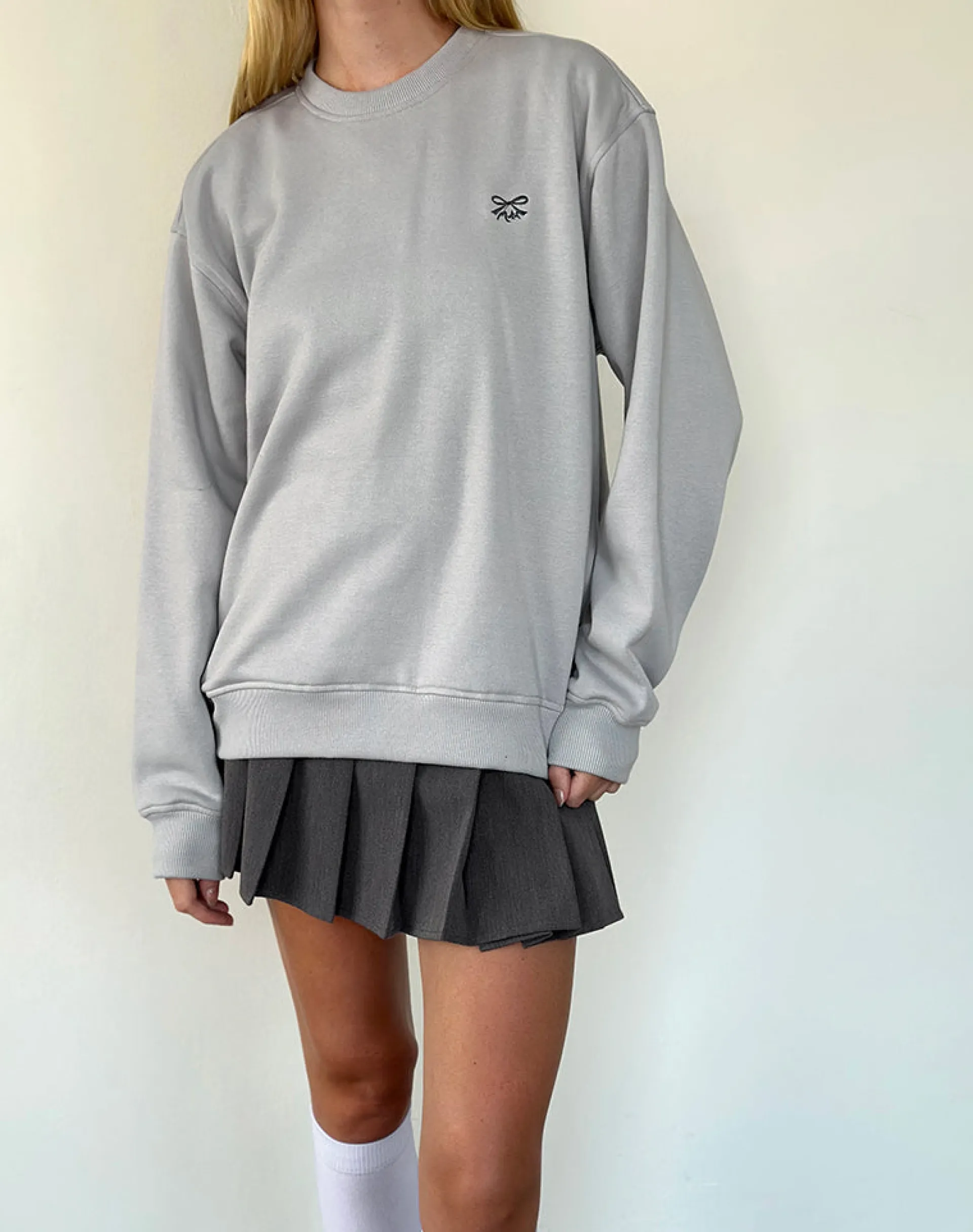 Motel Rocks Hoodies & Sweatshirts | Jumpers-Tillie Sweatshirt in Lunar Rock with Ocean Storm Bow Embroidery LunarRockwithOceanStormBowEmbroidery