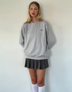 Motel Rocks Hoodies & Sweatshirts | Jumpers-Tillie Sweatshirt in Lunar Rock with Ocean Storm Bow Embroidery LunarRockwithOceanStormBowEmbroidery