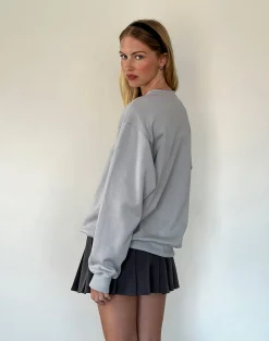 Motel Rocks Hoodies & Sweatshirts | Jumpers-Tillie Sweatshirt in Lunar Rock with Ocean Storm Bow Embroidery LunarRockwithOceanStormBowEmbroidery