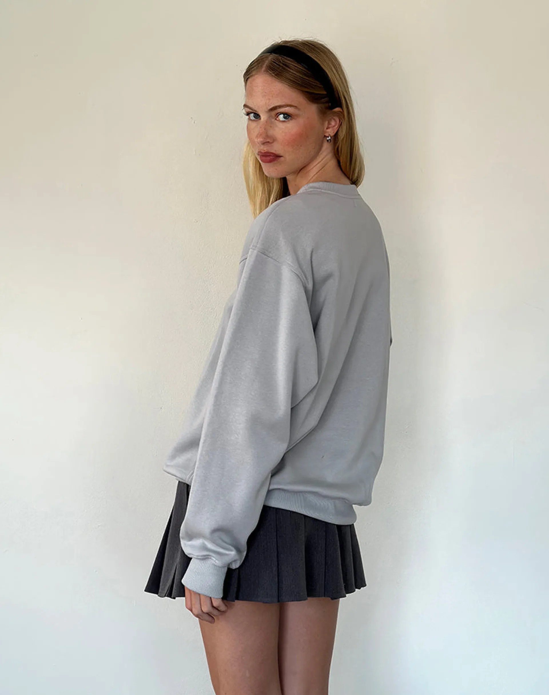 Motel Rocks Hoodies & Sweatshirts | Jumpers-Tillie Sweatshirt in Lunar Rock with Ocean Storm Bow Embroidery LunarRockwithOceanStormBowEmbroidery
