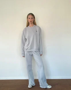 Motel Rocks Hoodies & Sweatshirts | Jumpers-Tillie Sweatshirt in Lunar Rock with Ocean Storm Bow Embroidery LunarRockwithOceanStormBowEmbroidery