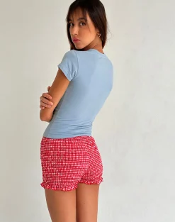 Motel Rocks Basic Tops | Printed Tops-Tiona Baby Tee in Nantucket Blue with Cherry Print NantucketBluewithCherryPrint