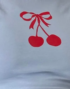 Motel Rocks Basic Tops | Printed Tops-Tiona Baby Tee in Nantucket Blue with Cherry Print NantucketBluewithCherryPrint