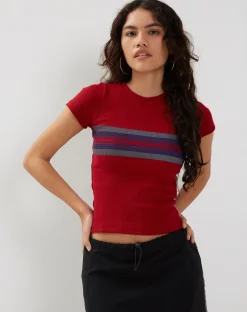 Motel Rocks Printed Tops | Tees-Tiona Top in Adrenalin Red Stripe AdrenalinRedStripe