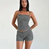 Motel Rocks Co-Ords | Printed Tops-Totori Top in Crinkle Check Black Grey CrinkleCheckBlackGrey