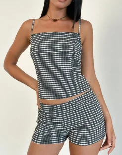 Motel Rocks Co-Ords | Printed Tops-Totori Top in Crinkle Check Black Grey CrinkleCheckBlackGrey
