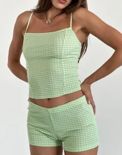 Motel Rocks Co-Ords | Printed Tops-Totori Top in Crinkle Check Sage CrinkleCheckSage