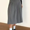 Motel Rocks Tailoring | Pleated Skirts-Trisma Pleated Midi Skirt in Charcoal Grey