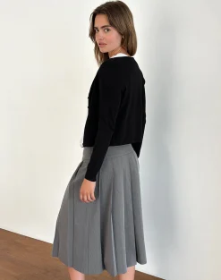 Motel Rocks Tailoring | Pleated Skirts-Trisma Pleated Midi Skirt in Charcoal Grey