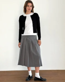 Motel Rocks Tailoring | Pleated Skirts-Trisma Pleated Midi Skirt in Charcoal Grey