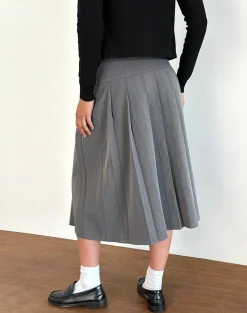 Motel Rocks Tailoring | Pleated Skirts-Trisma Pleated Midi Skirt in Charcoal Grey