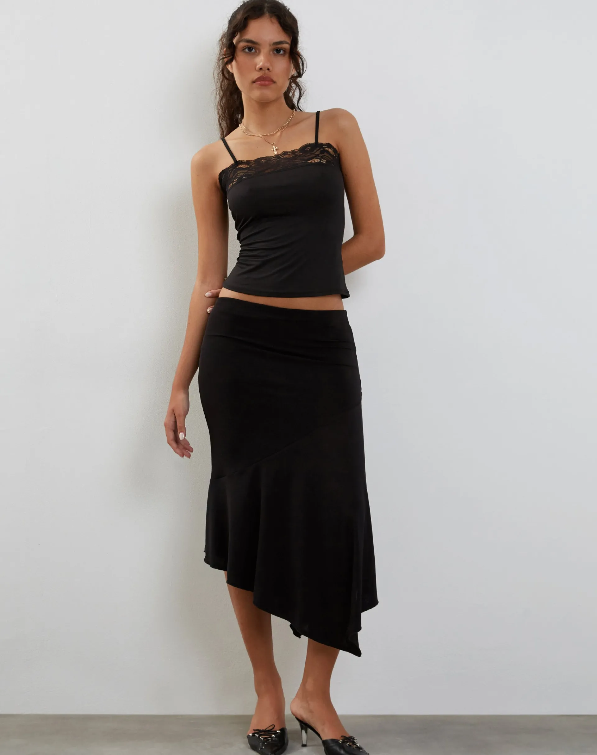 Motel Rocks Strappy Tops | Lace Tops-Tucci Vest Top in Slinky Lace Black