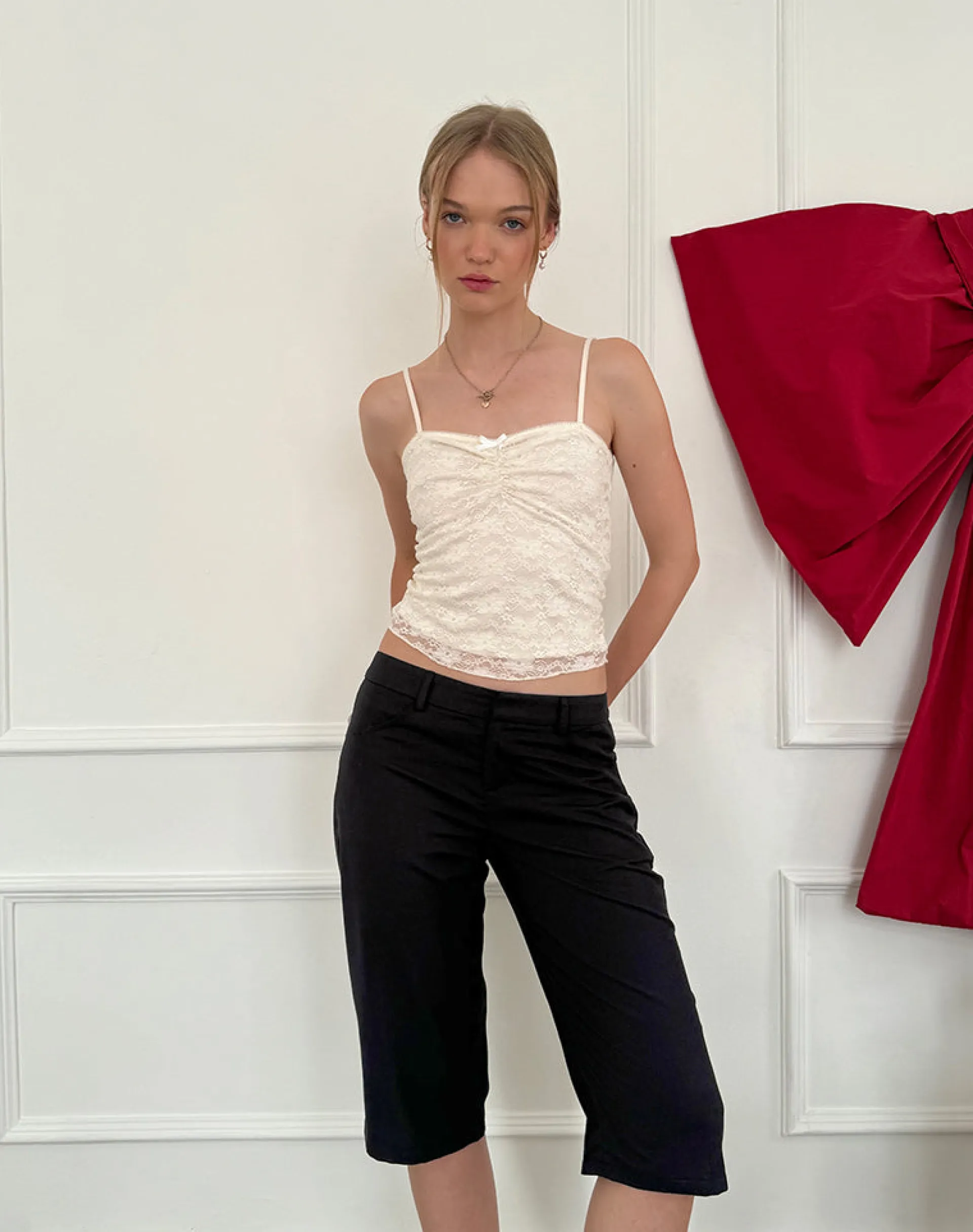 Motel Rocks Basics-Tuni Capri Trousers in Tailoring Black TailoringBlack