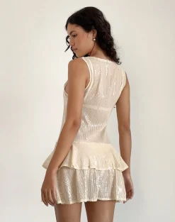 Motel Rocks Party Dresses | Mini Dresses-Turtoise Mini Dress in Nude Clear Tinted Disc