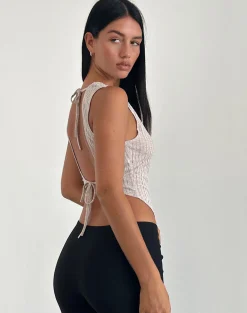 Motel Rocks Vest Tops | Going Out Tops-Tyla Knitted Top in Oatmilk
