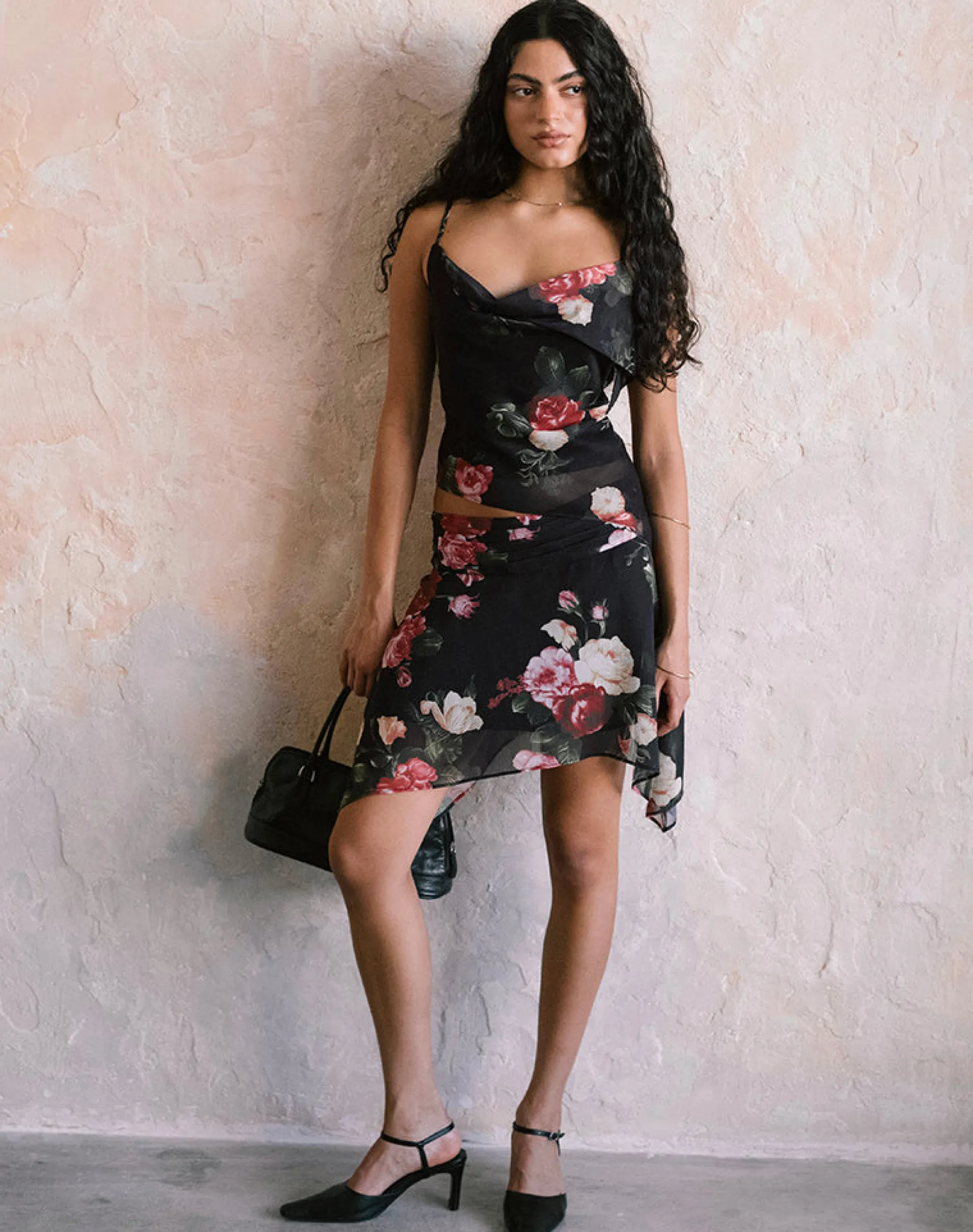 Motel Rocks Co-Ords | Printed Skirts-Tyler Skirt in Renaissance Rose Black RenaissanceRoseBlack