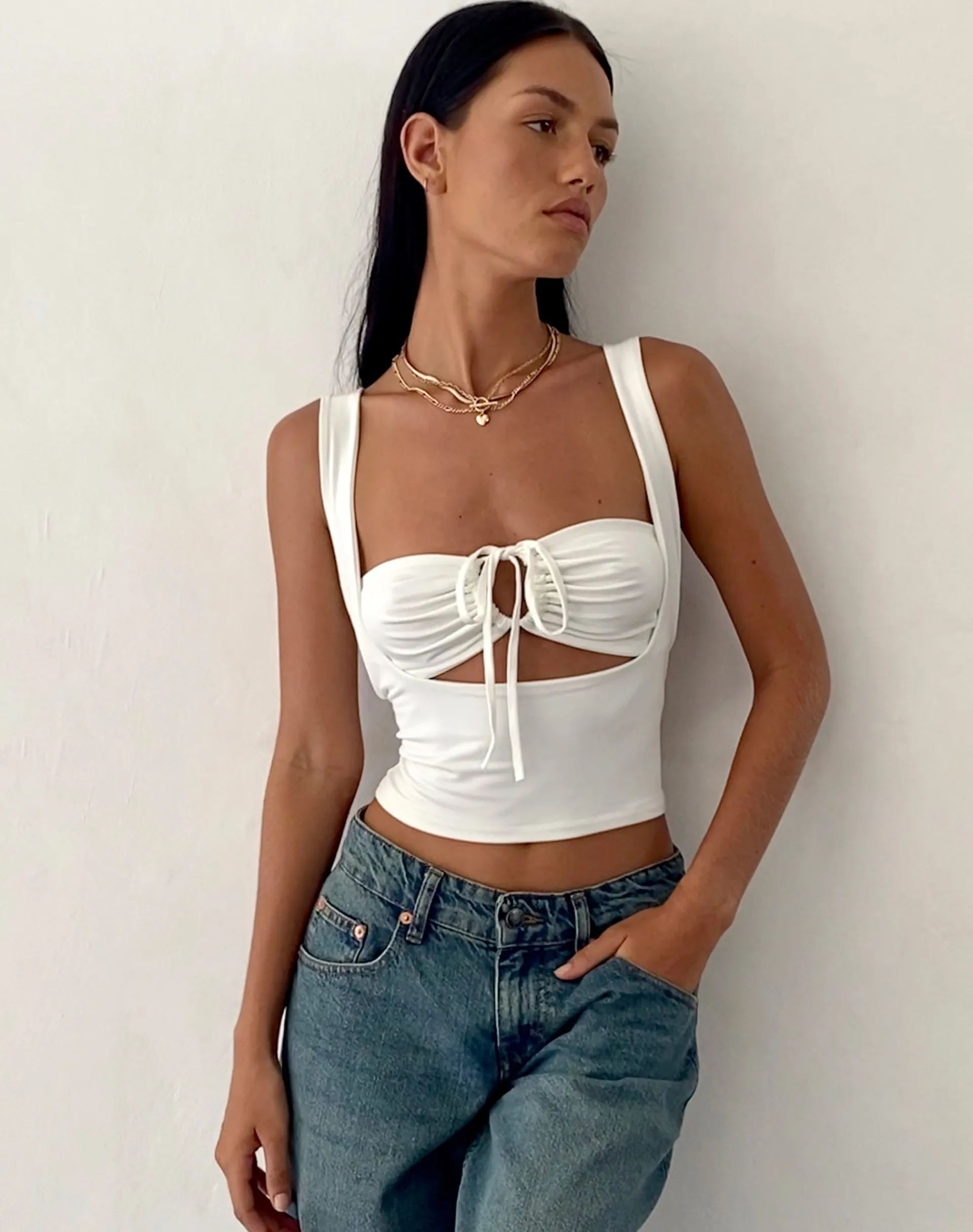 Motel Rocks Bandeau Tops | Strappy Tops-Ulani Crop Top in Ivory