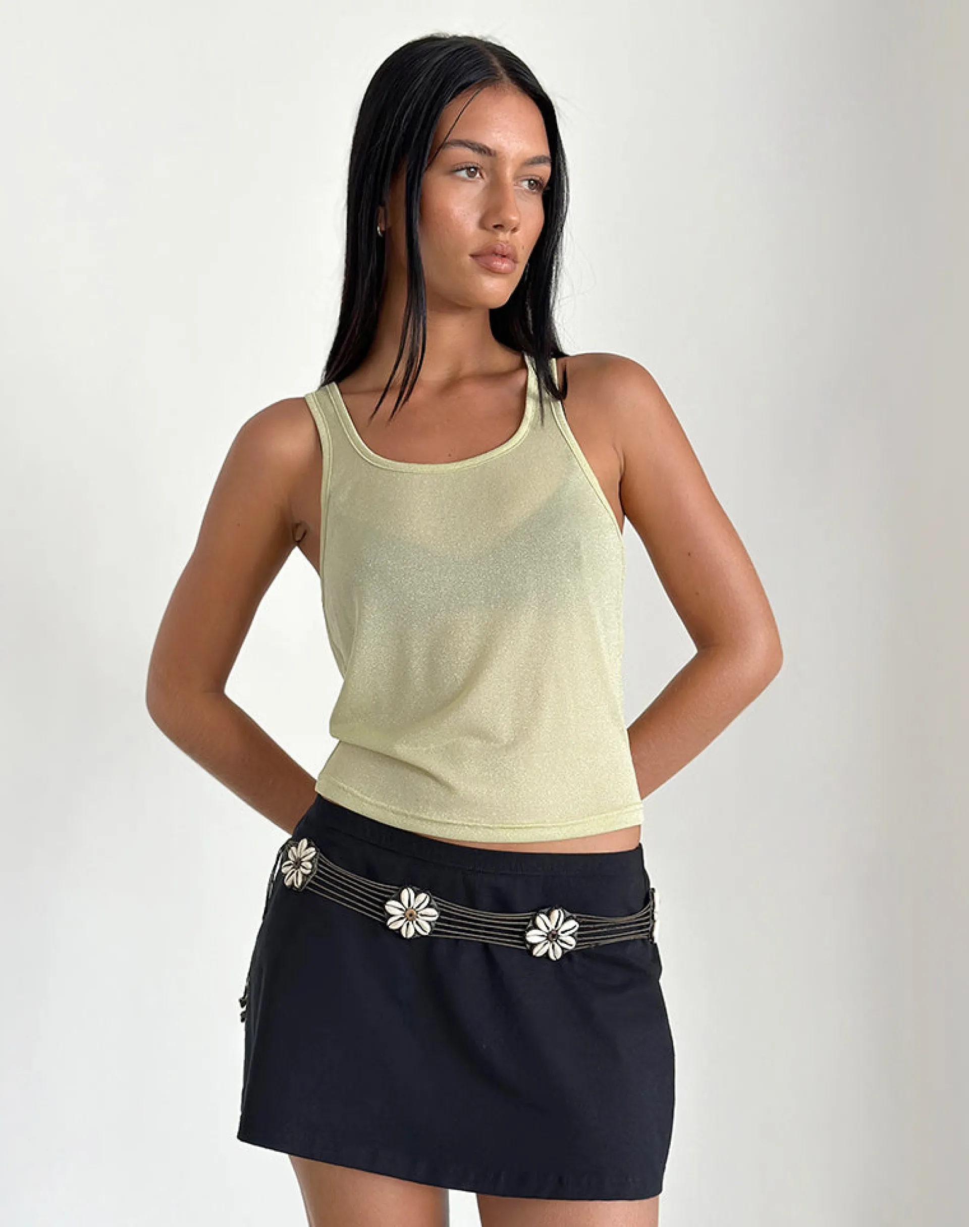 Motel Rocks Vest Tops | Strappy Tops-Umika Vest Top in Yellow Shimmer