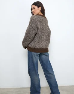 Motel Rocks Cardigans-Ura Oversized Knitted Cardigan in Brown and Cream