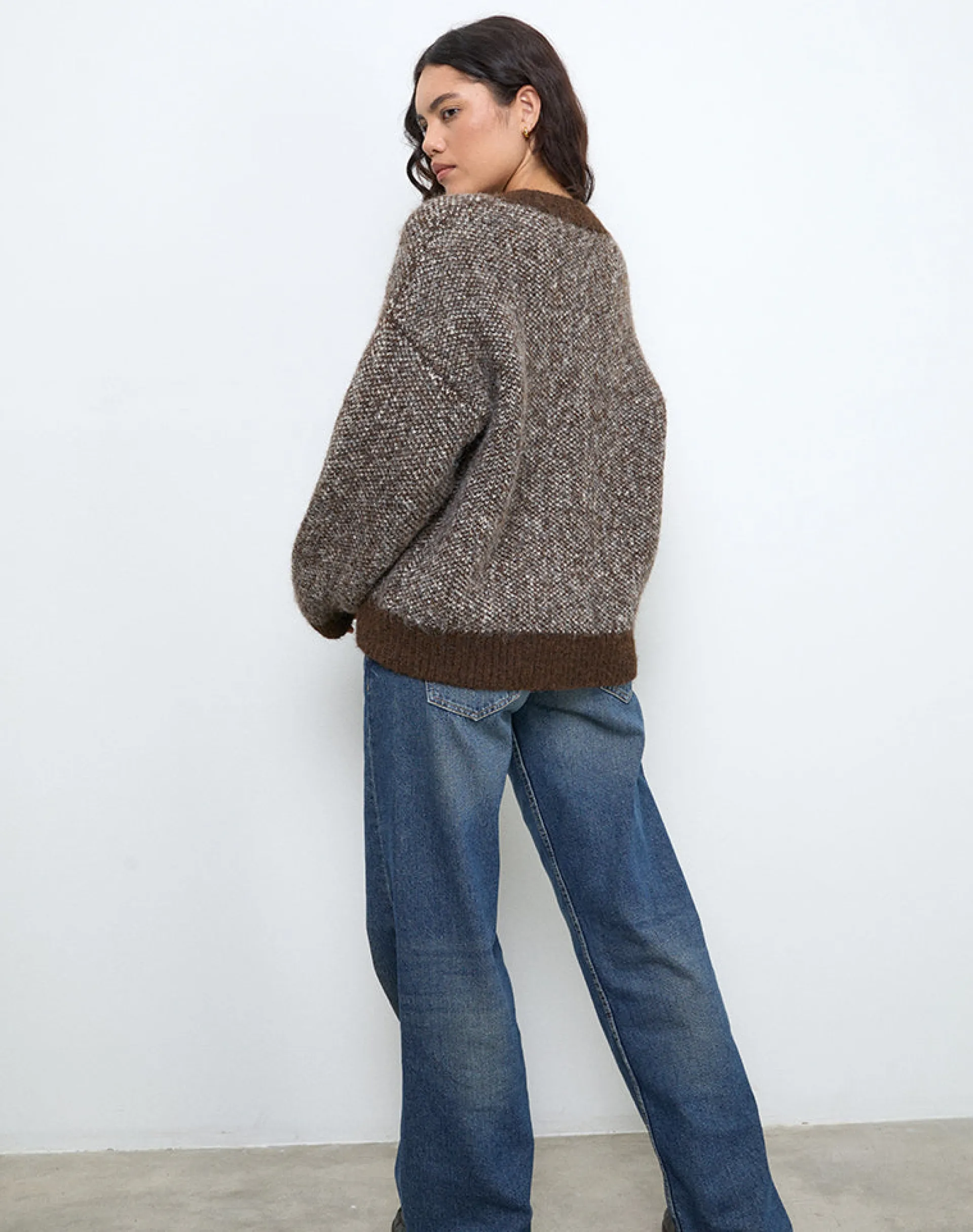 Motel Rocks Cardigans-Ura Oversized Knitted Cardigan in Brown and Cream