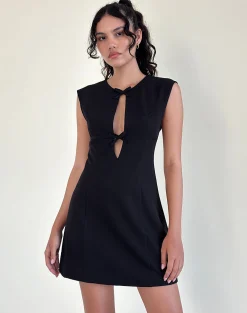 Motel Rocks Tailoring | Little Black Dresses-Vadanni Bow Front Mini Dress in Black
