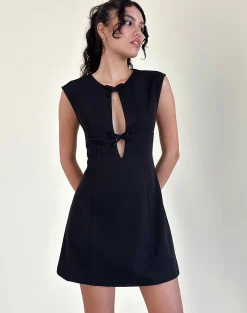 Motel Rocks Tailoring | Little Black Dresses-Vadanni Bow Front Mini Dress in Black