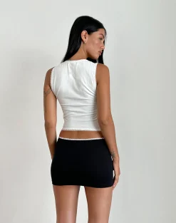 Motel Rocks Mini Skirts-Vadia Mini Skirt in Black with White Picot Trim and Bow