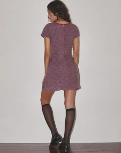 Motel Rocks Printed Dresses | Day Dresses-Vaiso Mini Dress in Flowing Rose Deep Purple flowingrosedeeppurple