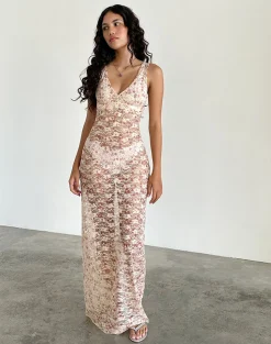 Motel Rocks Printed Dresses | Party Dresses-Valtheni Maxi Dress in Chic Petal Pink Lace