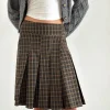 Motel Rocks Tailoring | Pleated Skirts-Vanka Midi Skirt in Dark Brown Check