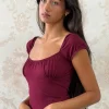 Motel Rocks Basic Tops-Vardah Top in Burgundy Jersey