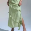 Motel Rocks Maxi Skirts-Varena Low Rise Ruffle Maxi Skirt in Mint Sage