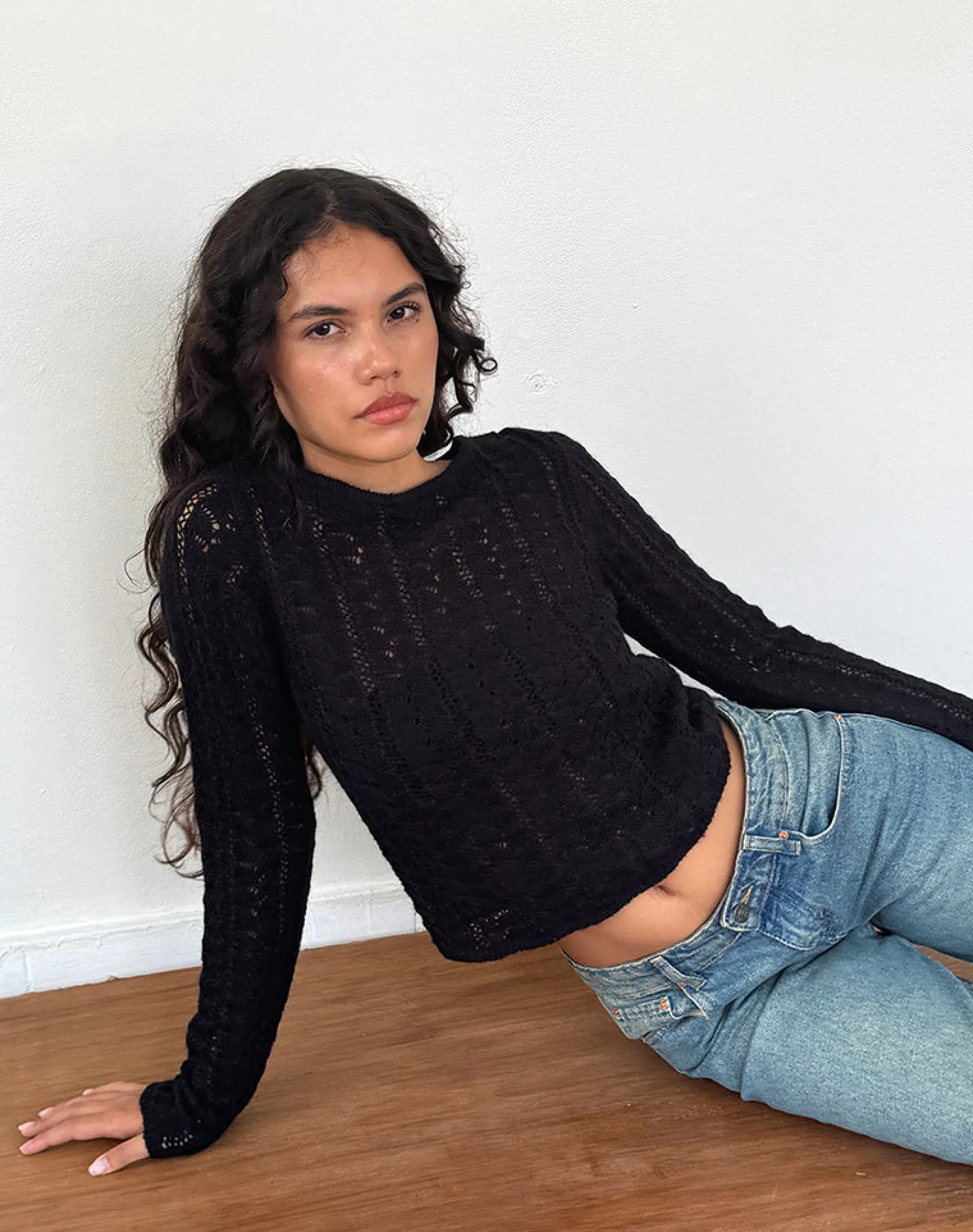 Motel Rocks Basics | Long Sleeve Tops-Venia Knitted Long Sleeve Top in Black