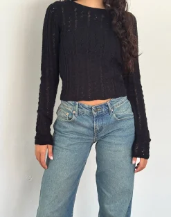 Motel Rocks Basics | Long Sleeve Tops-Venia Knitted Long Sleeve Top in Black