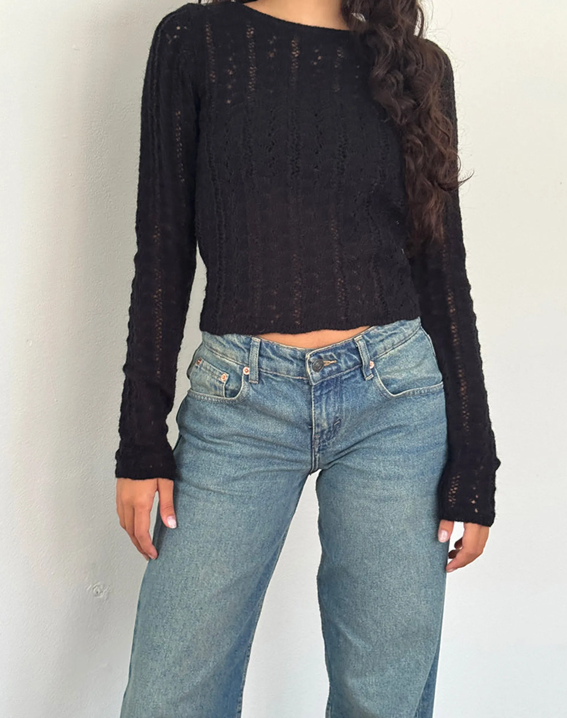 Motel Rocks Basics | Long Sleeve Tops-Venia Knitted Long Sleeve Top in Black