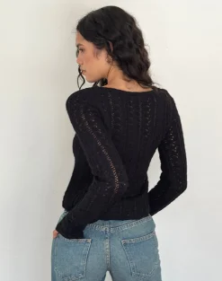 Motel Rocks Basics | Long Sleeve Tops-Venia Knitted Long Sleeve Top in Black