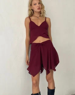 Motel Rocks Mini Skirts-Veny Mini Skirt in Chiffon Oxblood