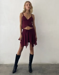 Motel Rocks Mini Skirts-Veny Mini Skirt in Chiffon Oxblood