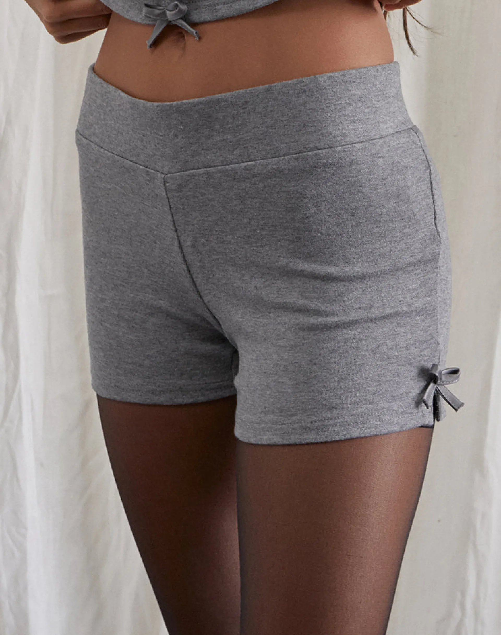 Motel Rocks Loungewear | Micro Shorts-Verna Bow Micro Short in Light Grey Knit LightGreyKnit