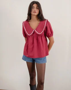Motel Rocks Tailoring | Shirts And Blouses-Viana Blouse in Adrenaline Red with White Trim