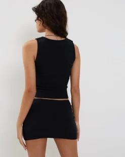 Motel Rocks Mini Skirts-Vidia V Front Mini Skirt in black