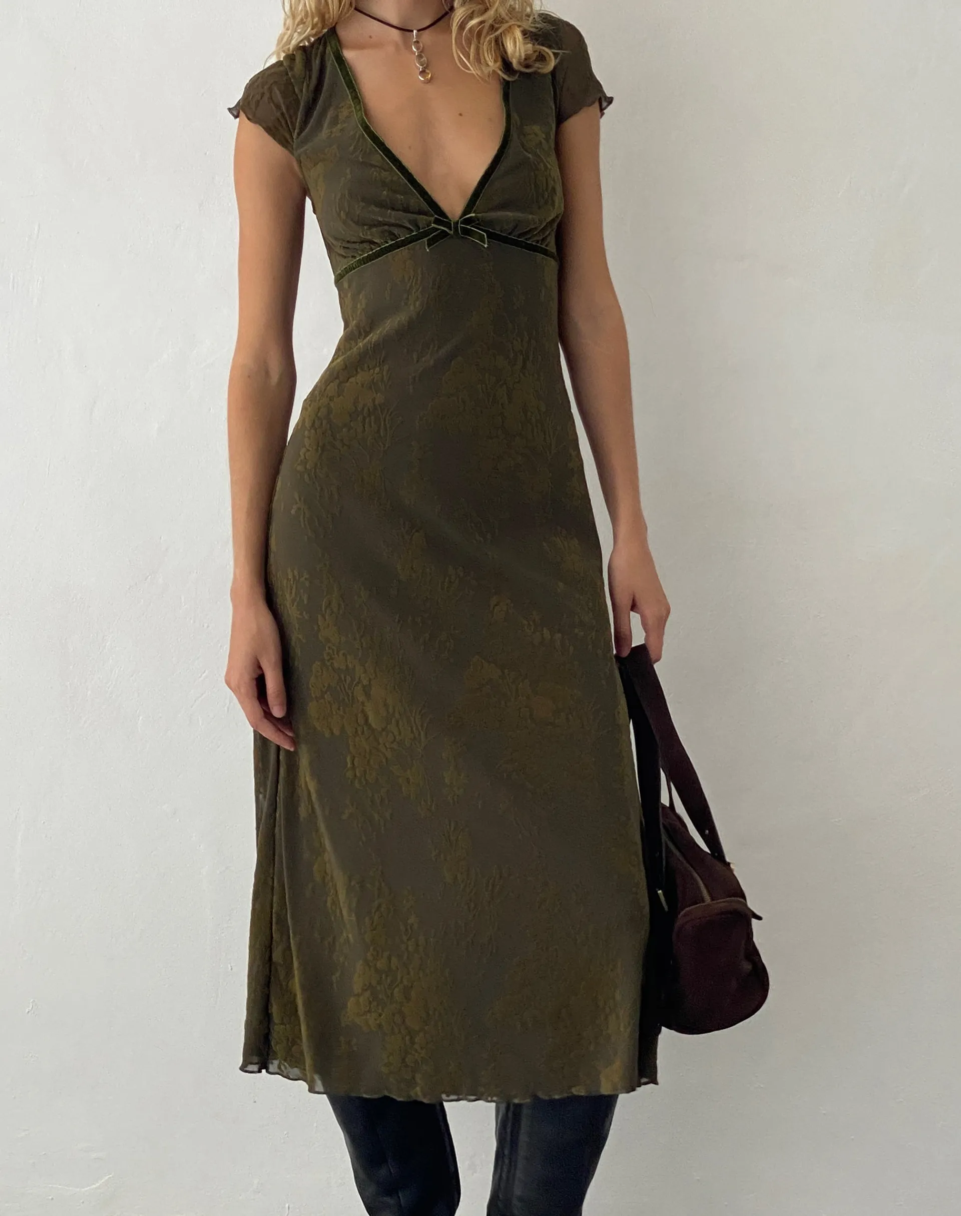 Motel Rocks Printed Dresses-Vilinia Midi Dress in Abstract Botanic Dark Olive darkoliveabstrbotanic