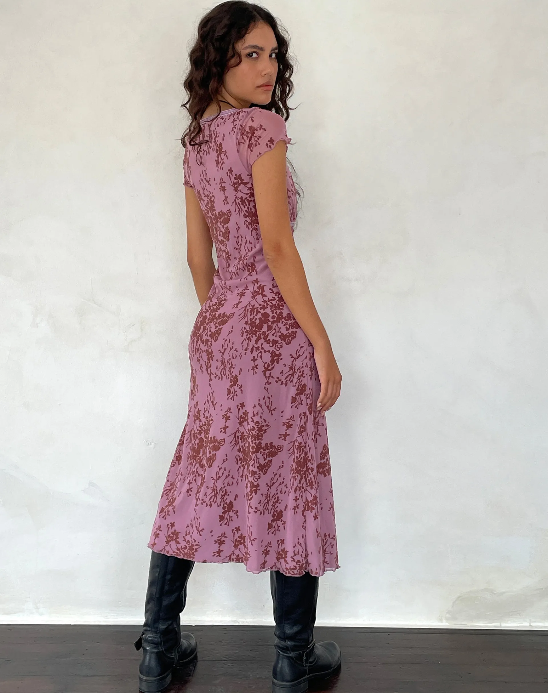 Motel Rocks Day Dresses-Vilinia Midi Dress in Abstract Botanic Mauve AbstractBotanicMauve