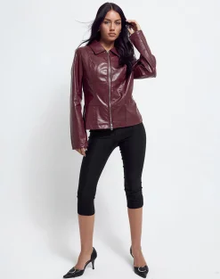 Motel Rocks Co-Ords | Pu Jackets-Vincent Fitted Jacket in PU Burgundy