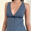 Motel Rocks Printed Tops-Vishata Top in Mini Gingham Dark Blue