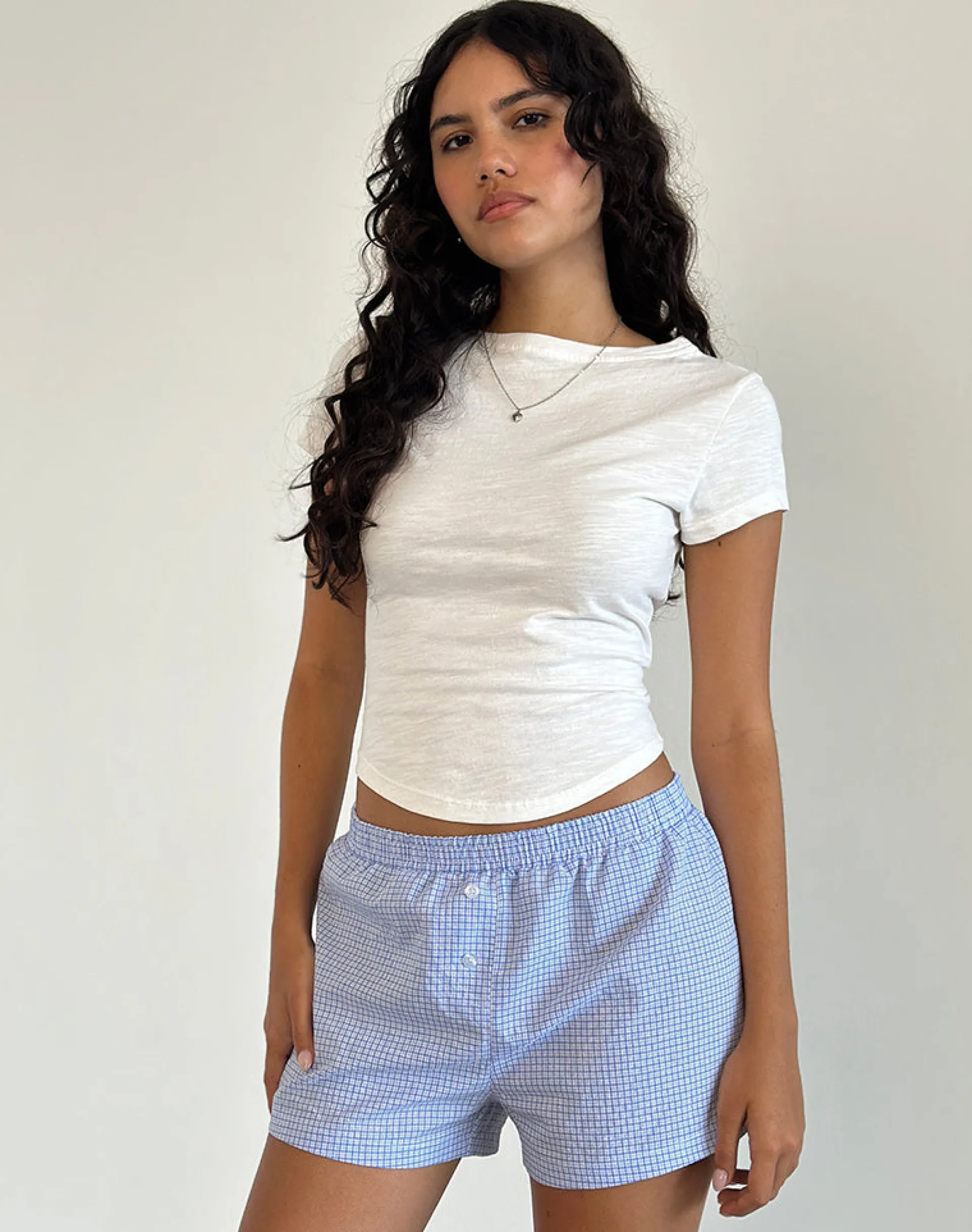 Motel Rocks Loungewear-Voir Short in Poplin Gingham Blue and White PoplinGinghamBlueandWhite