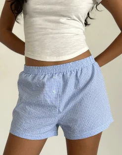 Motel Rocks Loungewear-Voir Short in Poplin Gingham Blue and White PoplinGinghamBlueandWhite