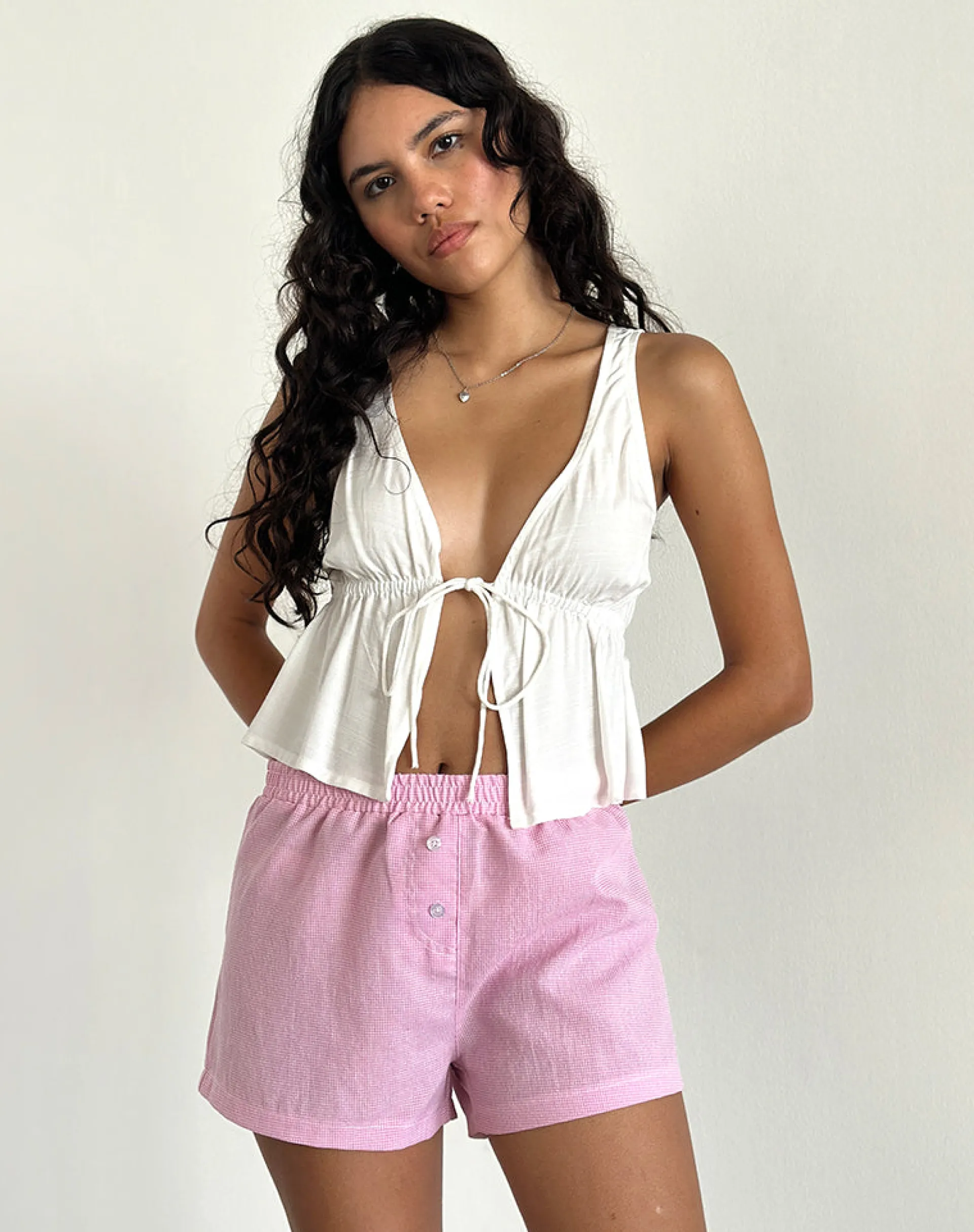 Motel Rocks Loungewear-Voir Short in Poplin Gingham Pink PoplinGinghamPink